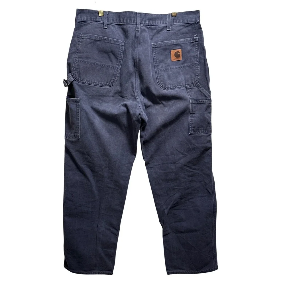 Carhartt B11 PTD Washed Duck Work Dungaree Carpenter Pants Mens‎ 36x32 Grey Blue